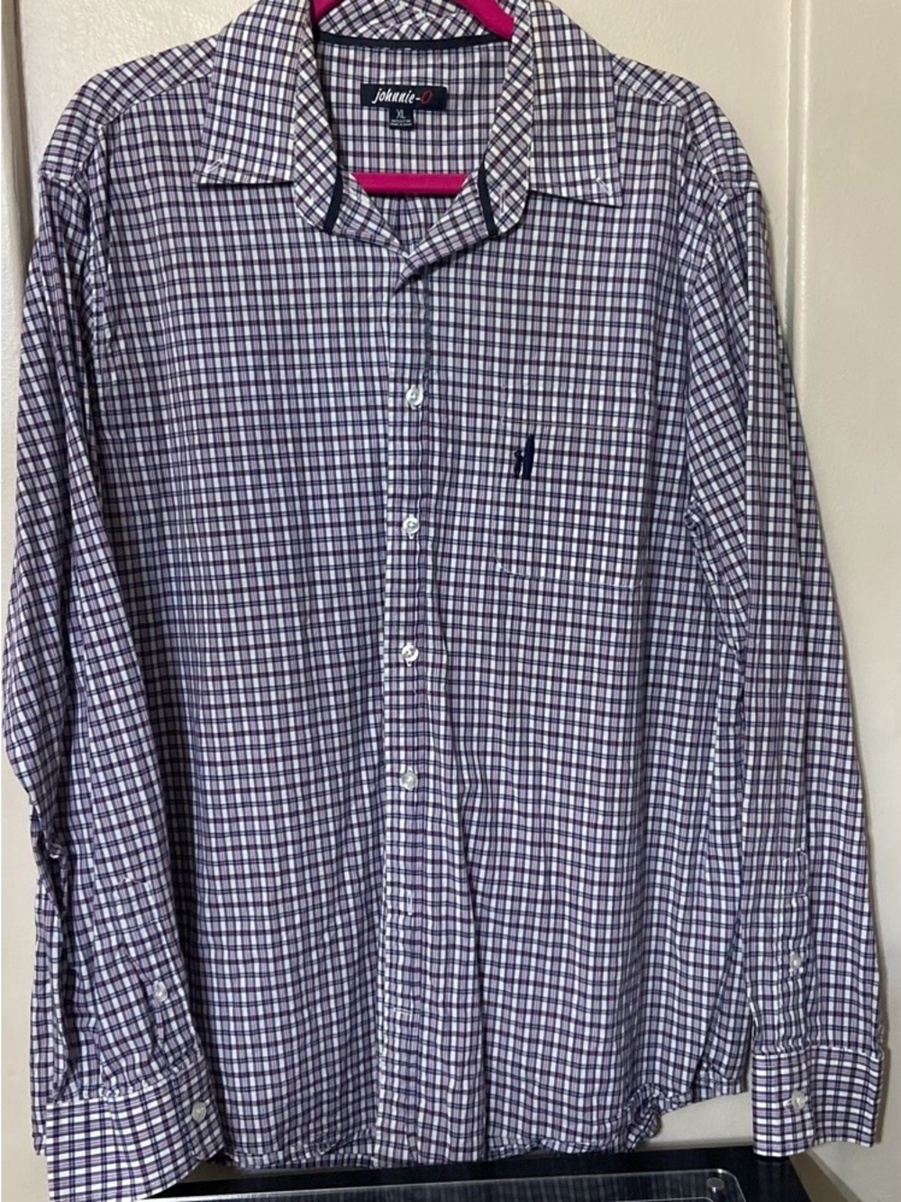 johnnie-O Purple and White Checked Dress Shirt